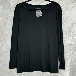 Heatlite XXL 2X Top Shirt Black Solid V Neck Long Sleeve Stretch Knit Womens